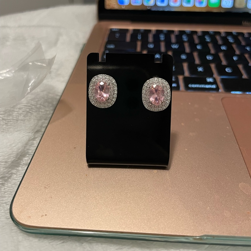 Elegant Pink and Silver Stud Earrings